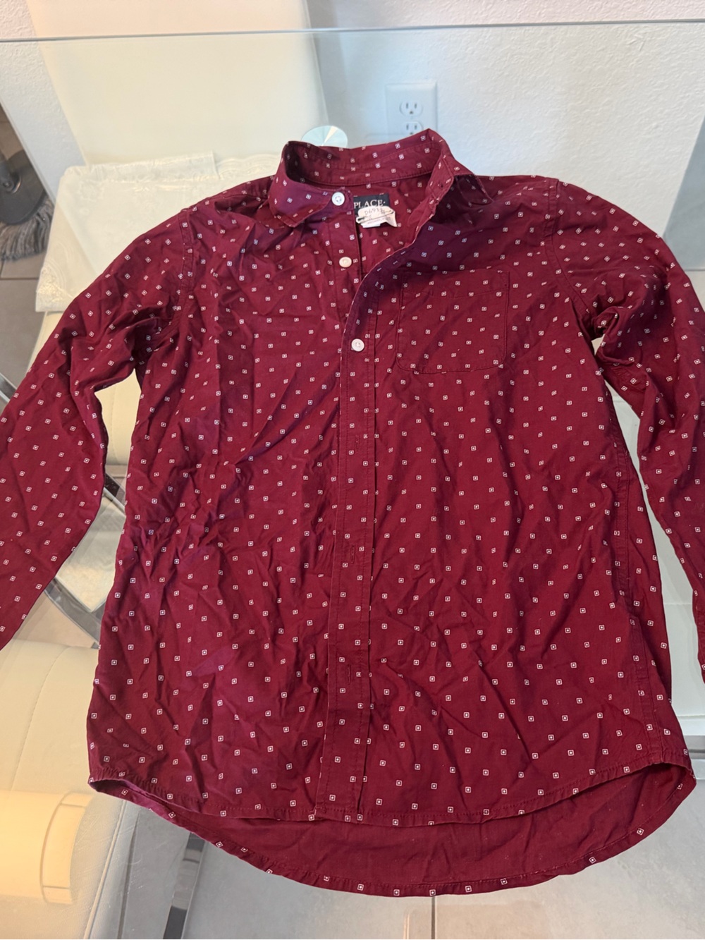 Place Men's Burgundy Printed Button-Down Shirt